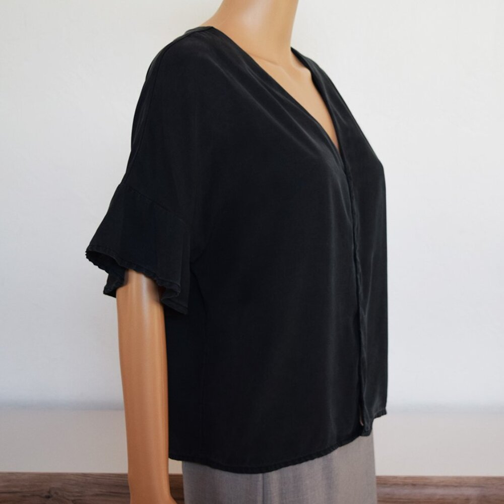 VETTA Romantic Capsule Flounce Sleeve Button-Up 100% Tencel Blouse - Picture 7 of 14